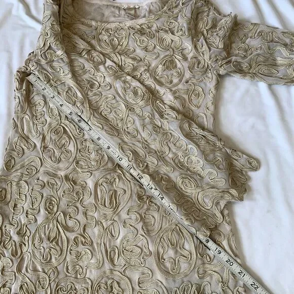 Sundance Soutache Dress Tan Cream Size XS Petite Lace Ribbon Wedding Guest Party - Picture 15 of 16